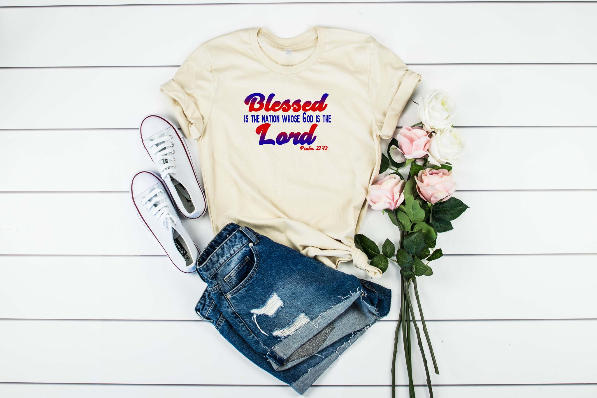 NEW Retro Blessed is the Nation Whose God is the Lord